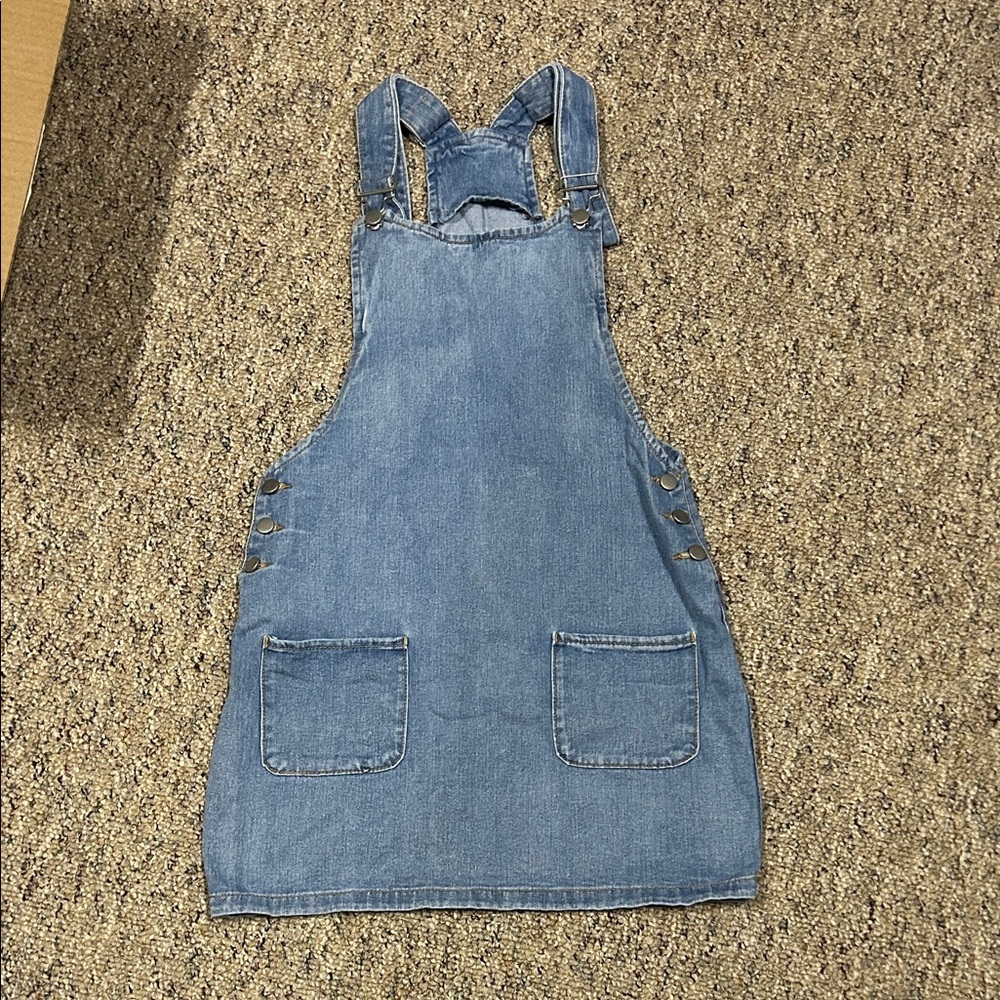Denim Overall Dress with Pockets